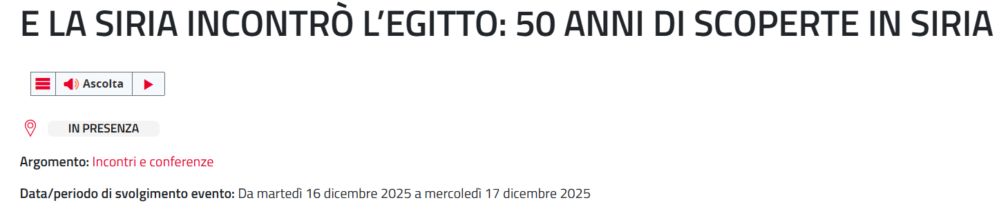 E la Siria incontrò l’Egitto: 50 anni di scoperte in Siria